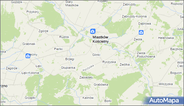 mapa Glinki gmina Miastków Kościelny, Glinki gmina Miastków Kościelny na mapie Targeo