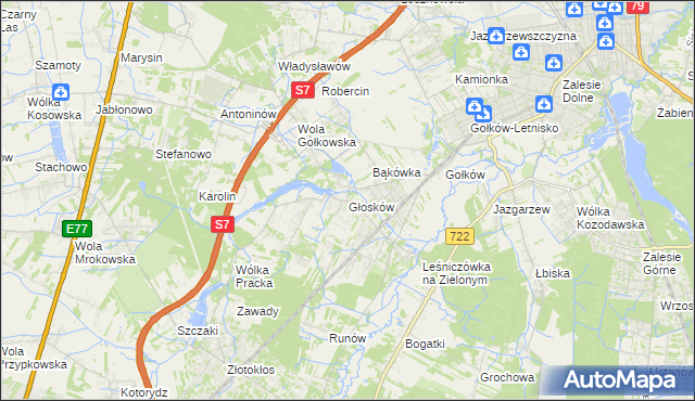 mapa Głosków gmina Piaseczno, Głosków gmina Piaseczno na mapie Targeo