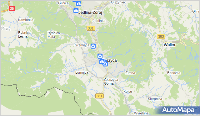 mapa Głuszyca powiat wałbrzyski, Głuszyca powiat wałbrzyski na mapie Targeo