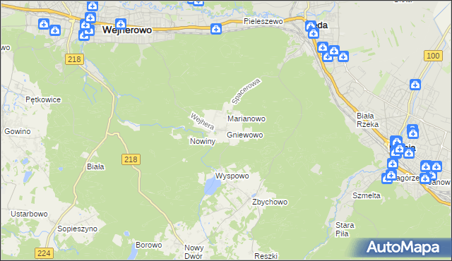 mapa Gniewowo gmina Wejherowo, Gniewowo gmina Wejherowo na mapie Targeo