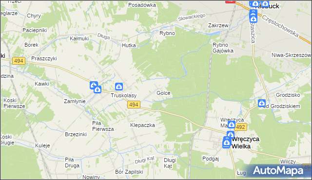 mapa Golce gmina Wręczyca Wielka, Golce gmina Wręczyca Wielka na mapie Targeo