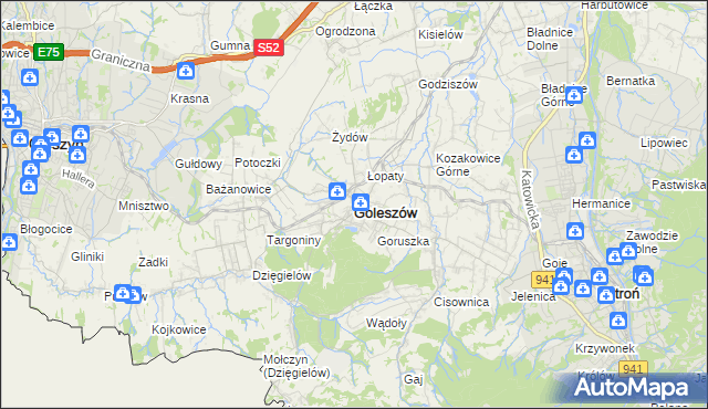mapa Goleszów powiat cieszyński, Goleszów powiat cieszyński na mapie Targeo