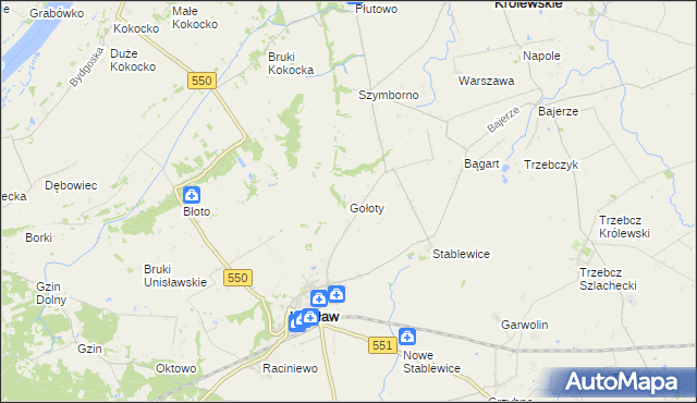 mapa Gołoty gmina Unisław, Gołoty gmina Unisław na mapie Targeo