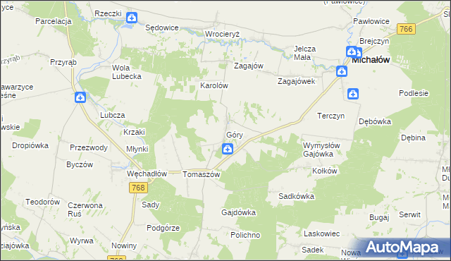 mapa Góry gmina Michałów, Góry gmina Michałów na mapie Targeo