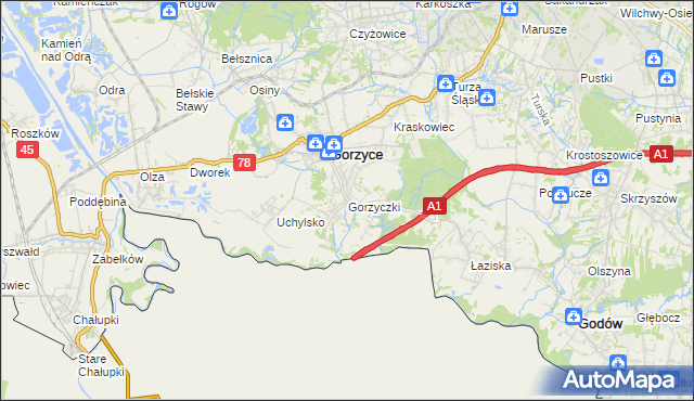 mapa Gorzyczki gmina Gorzyce, Gorzyczki gmina Gorzyce na mapie Targeo