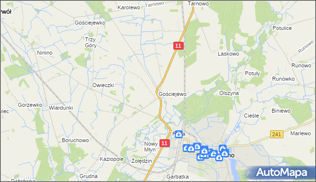 mapa Gościejewo gmina Rogoźno, Gościejewo gmina Rogoźno na mapie Targeo