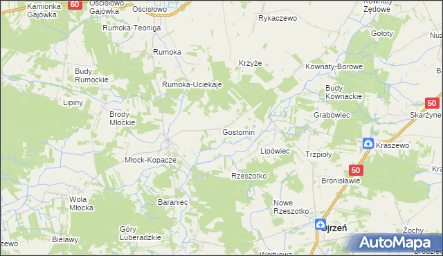 mapa Gostomin gmina Ojrzeń, Gostomin gmina Ojrzeń na mapie Targeo