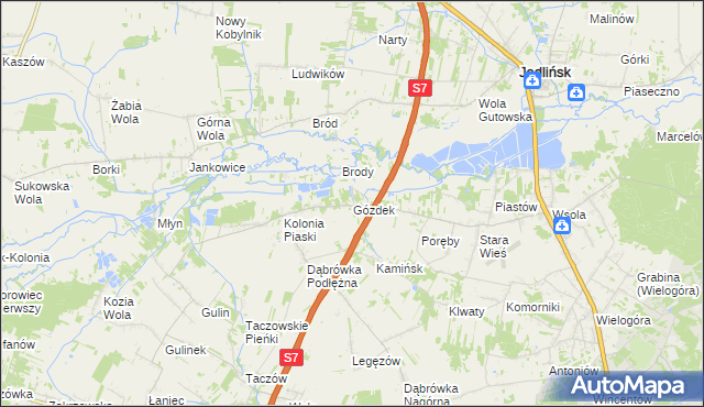 mapa Gózdek gmina Zakrzew, Gózdek gmina Zakrzew na mapie Targeo
