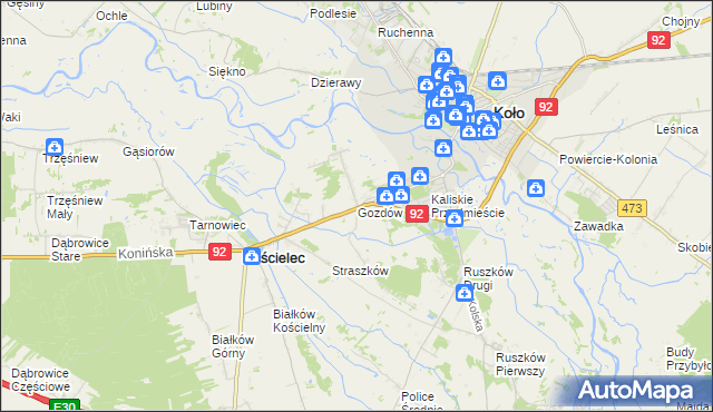 mapa Gozdów gmina Kościelec, Gozdów gmina Kościelec na mapie Targeo