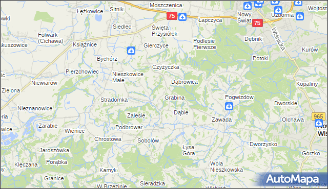 mapa Grabina gmina Bochnia, Grabina gmina Bochnia na mapie Targeo