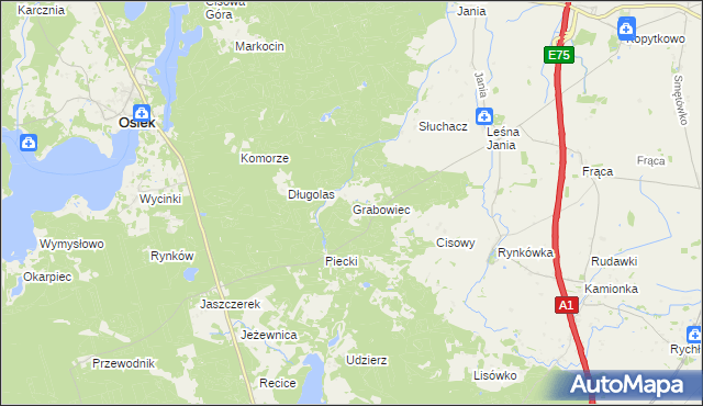 mapa Grabowiec gmina Osiek, Grabowiec gmina Osiek na mapie Targeo