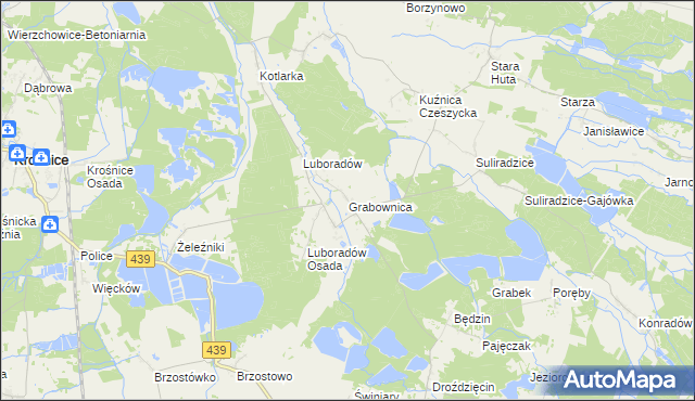 mapa Grabownica gmina Krośnice, Grabownica gmina Krośnice na mapie Targeo