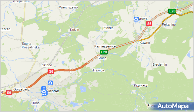 mapa Gracz, Gracz na mapie Targeo