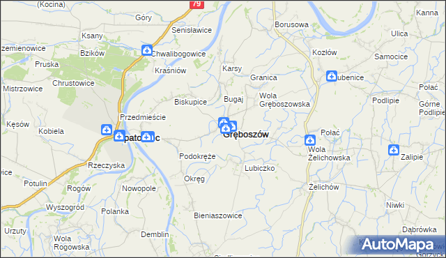mapa Gręboszów powiat dąbrowski, Gręboszów powiat dąbrowski na mapie Targeo