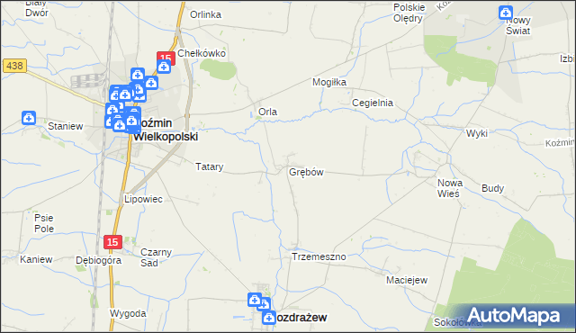 mapa Grębów gmina Rozdrażew, Grębów gmina Rozdrażew na mapie Targeo