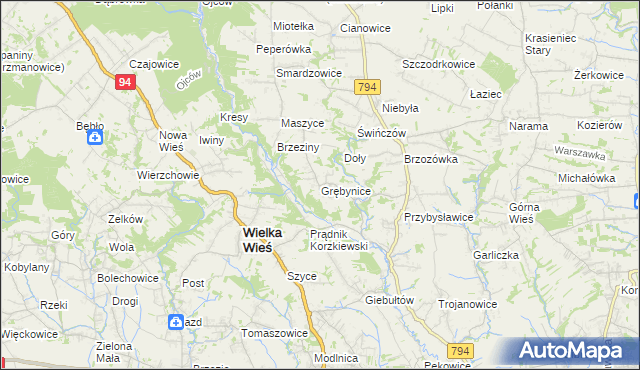 mapa Grębynice, Grębynice na mapie Targeo