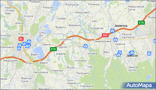 mapa Grodziec gmina Jasienica, Grodziec gmina Jasienica na mapie Targeo