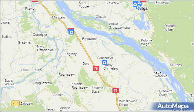 mapa Gruszczyn gmina Magnuszew, Gruszczyn gmina Magnuszew na mapie Targeo