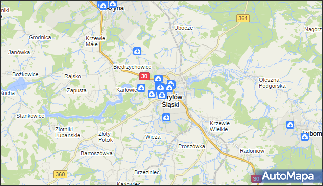 mapa Gryfów Śląski, Gryfów Śląski na mapie Targeo