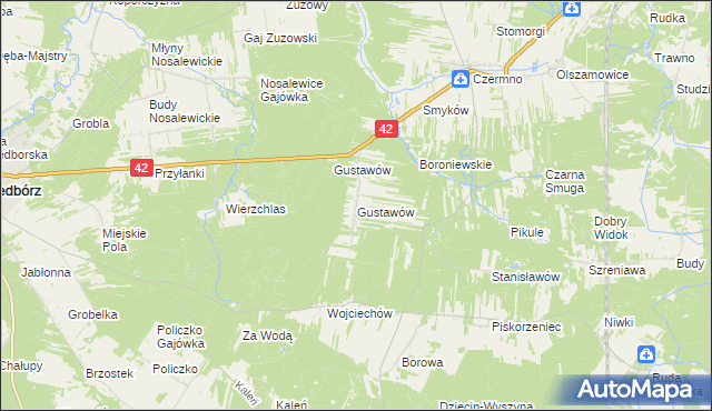 mapa Gustawów gmina Fałków, Gustawów gmina Fałków na mapie Targeo