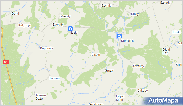 mapa Guzki gmina Biała Piska, Guzki gmina Biała Piska na mapie Targeo