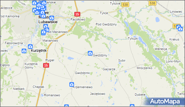 mapa Gwiździny gmina Nowe Miasto Lubawskie, Gwiździny gmina Nowe Miasto Lubawskie na mapie Targeo