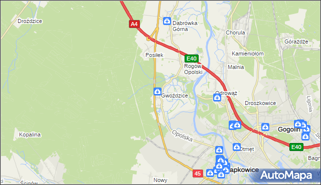 mapa Gwoździce, Gwoździce na mapie Targeo