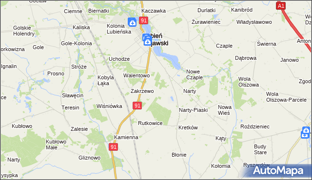mapa Henryków gmina Lubień Kujawski, Henryków gmina Lubień Kujawski na mapie Targeo