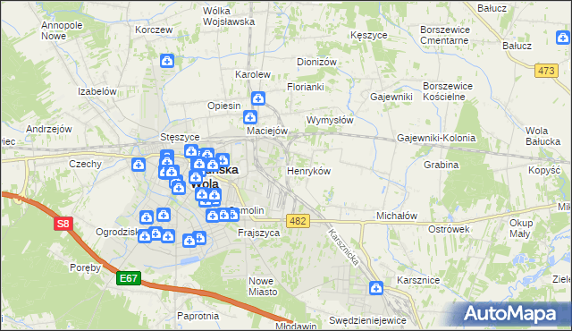 mapa Henryków gmina Zduńska Wola, Henryków gmina Zduńska Wola na mapie Targeo