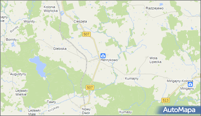 mapa Henrykowo gmina Orneta, Henrykowo gmina Orneta na mapie Targeo