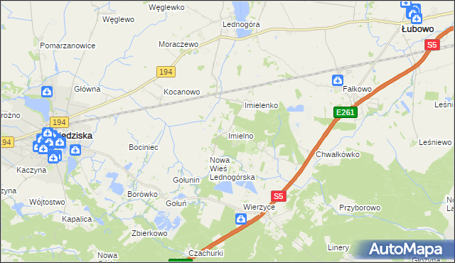 mapa Imielno gmina Łubowo, Imielno gmina Łubowo na mapie Targeo