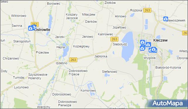 mapa Jabłonka gmina Kleczew, Jabłonka gmina Kleczew na mapie Targeo