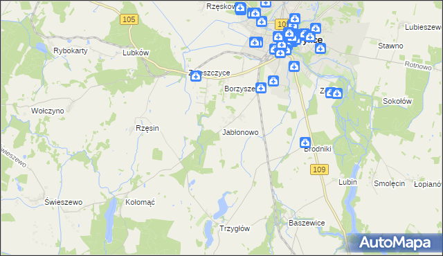 mapa Jabłonowo gmina Gryfice, Jabłonowo gmina Gryfice na mapie Targeo