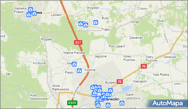 mapa Jagodne gmina Garwolin, Jagodne gmina Garwolin na mapie Targeo