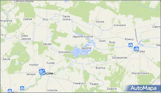 mapa Jagodne gmina Kłoczew, Jagodne gmina Kłoczew na mapie Targeo