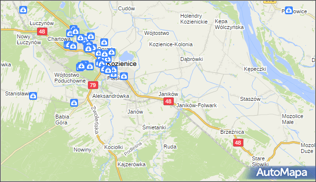 mapa Janików gmina Kozienice, Janików gmina Kozienice na mapie Targeo