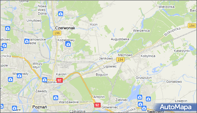 mapa Janikowo gmina Swarzędz, Janikowo gmina Swarzędz na mapie Targeo