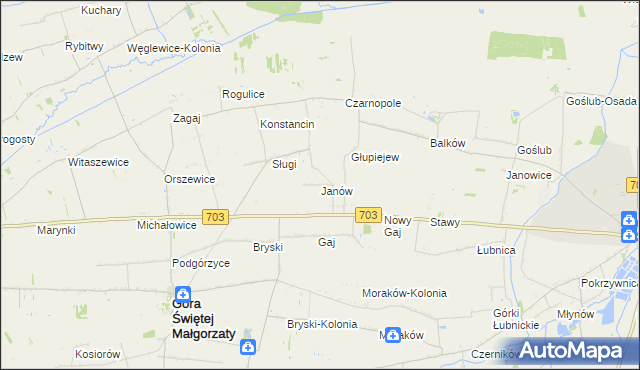 mapa Janów gmina Góra Świętej Małgorzaty, Janów gmina Góra Świętej Małgorzaty na mapie Targeo