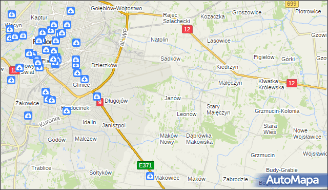 mapa Janów gmina Skaryszew, Janów gmina Skaryszew na mapie Targeo