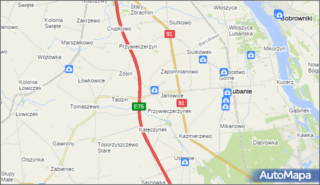 mapa Janowice gmina Lubanie, Janowice gmina Lubanie na mapie Targeo