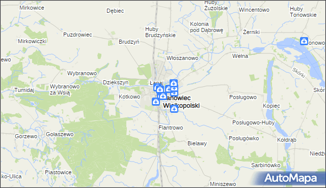 mapa Janowiec Wielkopolski, Janowiec Wielkopolski na mapie Targeo