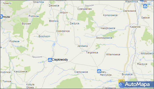 mapa Janówka gmina Ciepłowody, Janówka gmina Ciepłowody na mapie Targeo