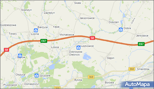 mapa Januszkowice gmina Długołęka, Januszkowice gmina Długołęka na mapie Targeo