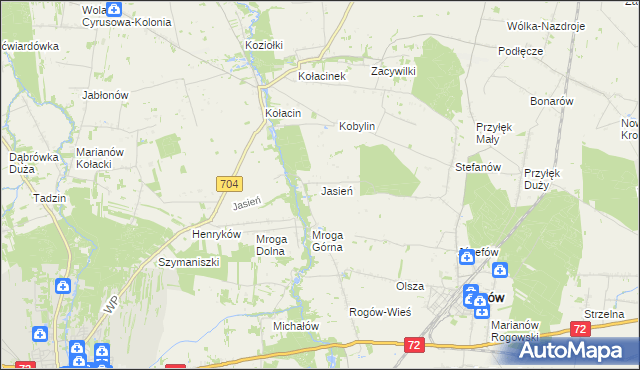 mapa Jasień gmina Rogów, Jasień gmina Rogów na mapie Targeo