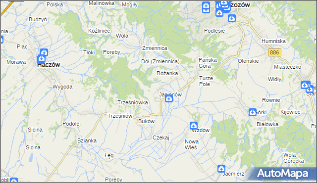 mapa Jasionów gmina Haczów, Jasionów gmina Haczów na mapie Targeo