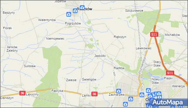 mapa Jaskółki gmina Raszków, Jaskółki gmina Raszków na mapie Targeo