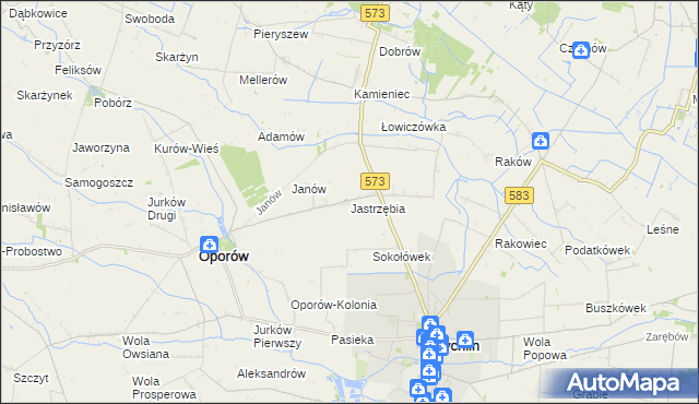 mapa Jastrzębia gmina Oporów, Jastrzębia gmina Oporów na mapie Targeo