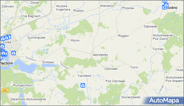mapa Jastrzębiec gmina Więcbork, Jastrzębiec gmina Więcbork na mapie Targeo