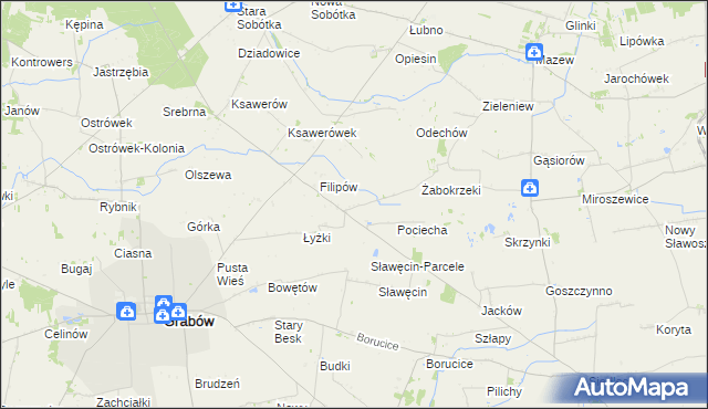 mapa Jaworów gmina Grabów, Jaworów gmina Grabów na mapie Targeo