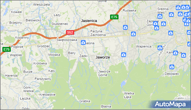 mapa Jaworze powiat bielski, Jaworze powiat bielski na mapie Targeo